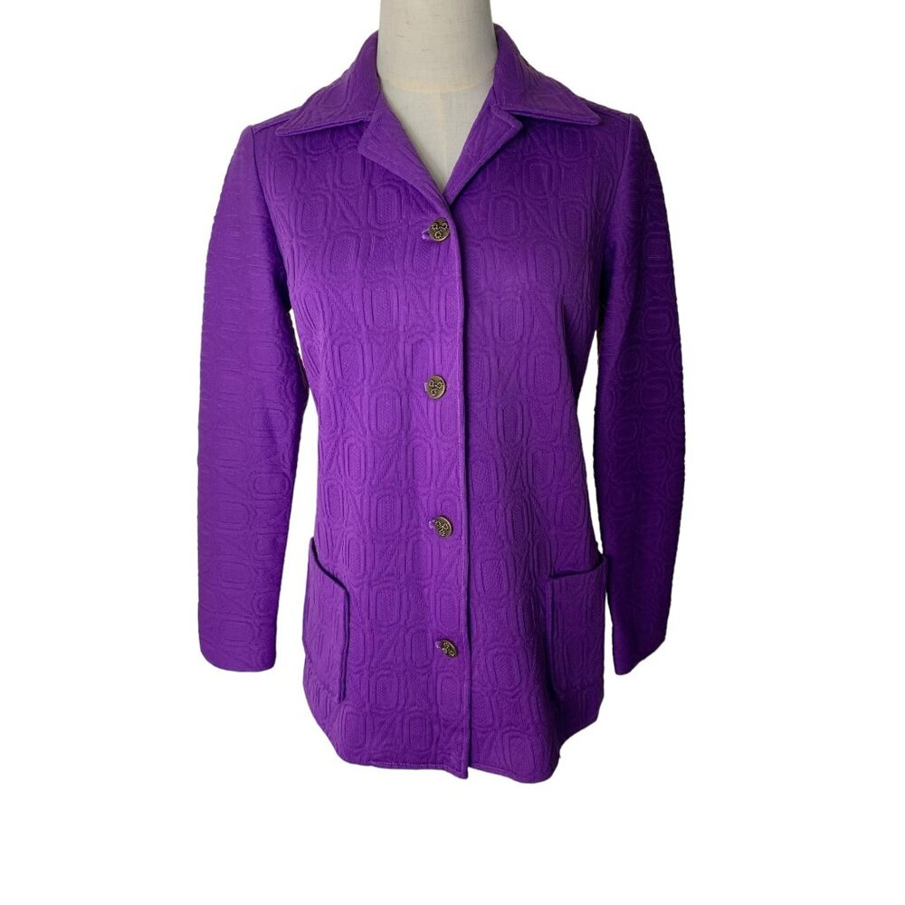 Vtg Handmade 70s Groovy Retro Purple Textured Long Sleeve Blazer Jacket